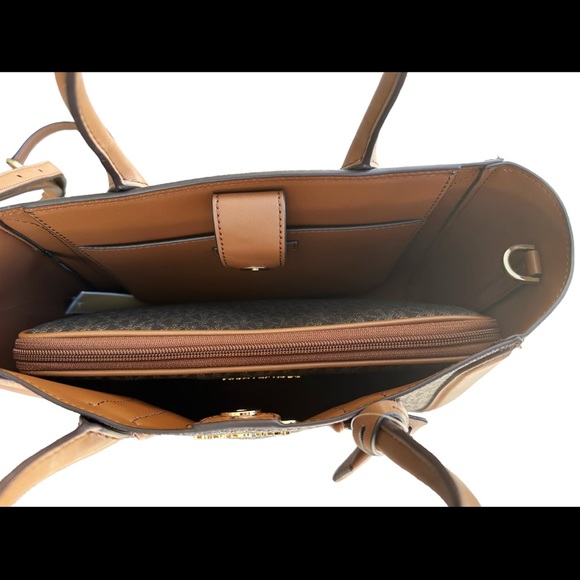 Michael Kors Kali Medium Satchel Crossbody + Ipad Case Brown Gold MK - Picture 6 of 8